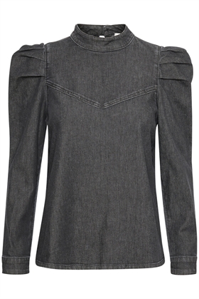 My Essential Wardrobe Skjorte - MWLara Vitus Puff Blouse, Dark Grey Wash